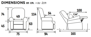 Dimensions Fauteuil releveur Cassis 2 moteurs gris