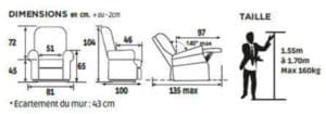 Dimensions fauteuil releveur confort classic 1 moteur